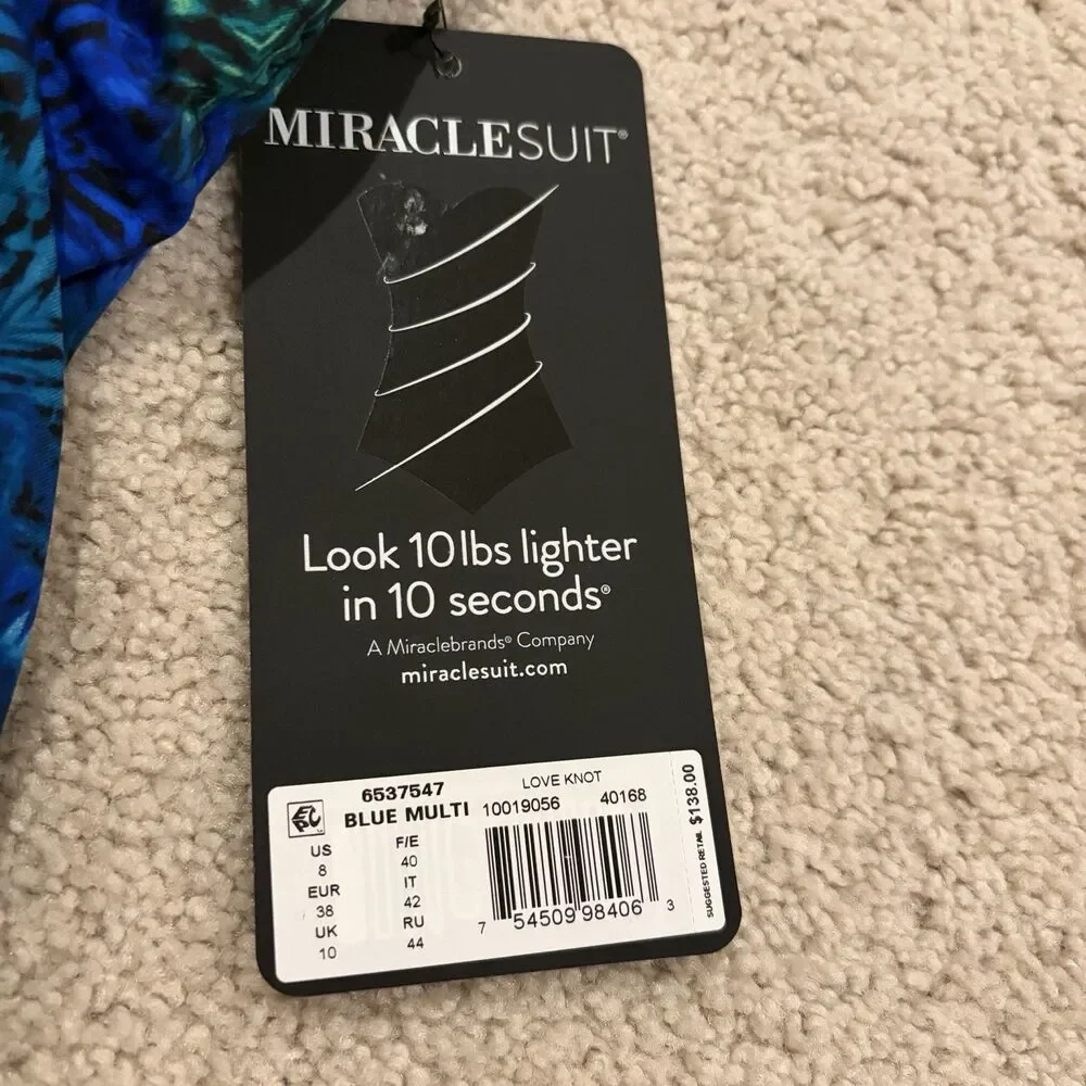 NWT Miraclesuit Tankini Top Ocean Ombre Love knot Women Size 8 blue Swimsuit